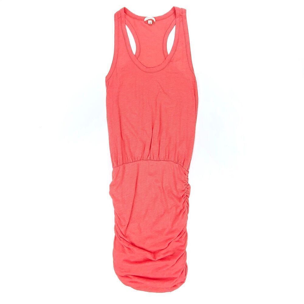 JOIE Bond Beachy Ruched Slub Knit Tank Mini Dress Neon Pink Coral Womens Small